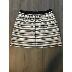 Ann Taylor LOFT Black & Cream Horizontal Stripe Silk Skirt Back Zip Career 10